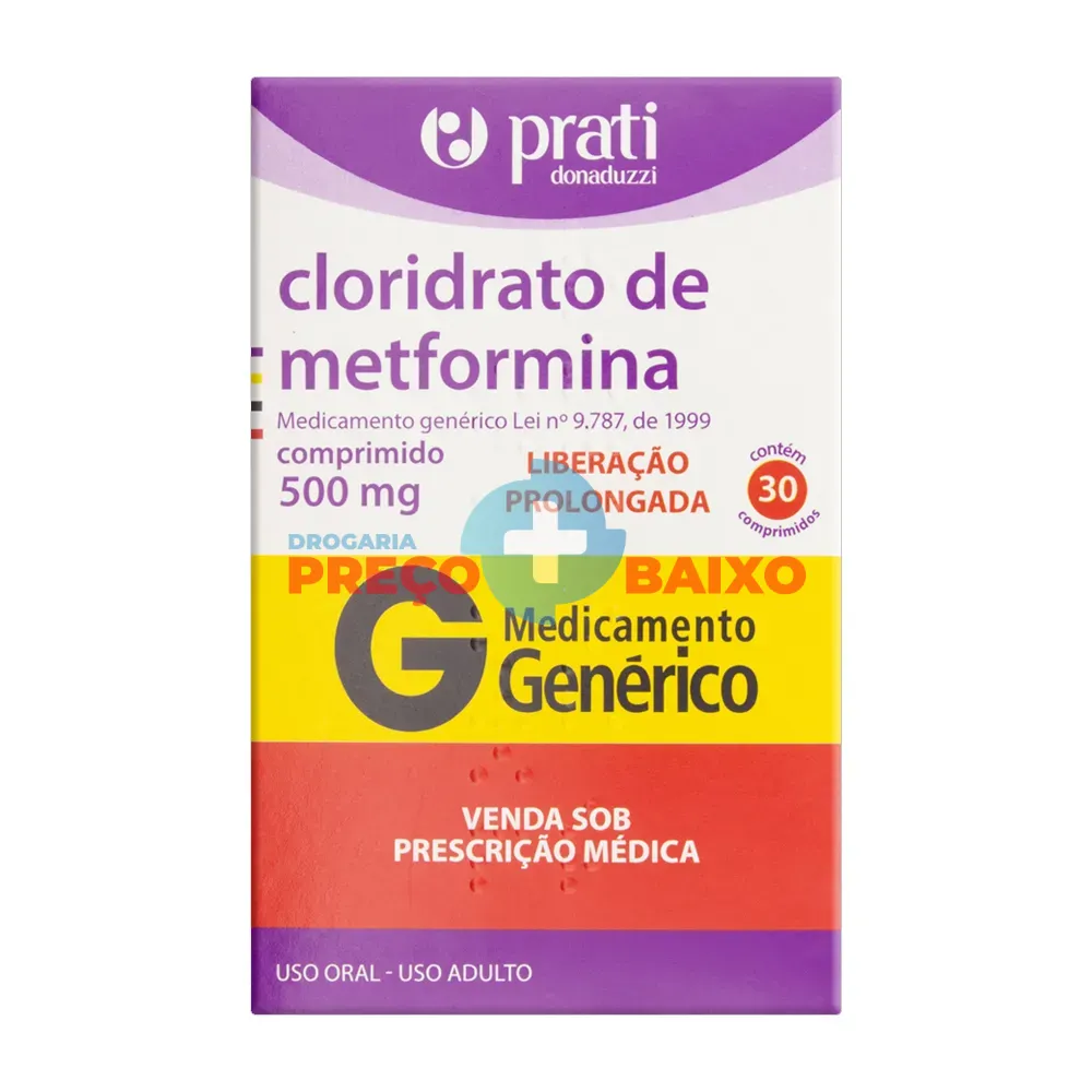 Cloridrato de Metformina XR 500mg - 30 Comprimidos de Liberação Prolongada - Prati